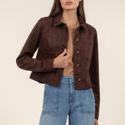 KutfromtheKloth Matilda Crop Faux Suede Jacket