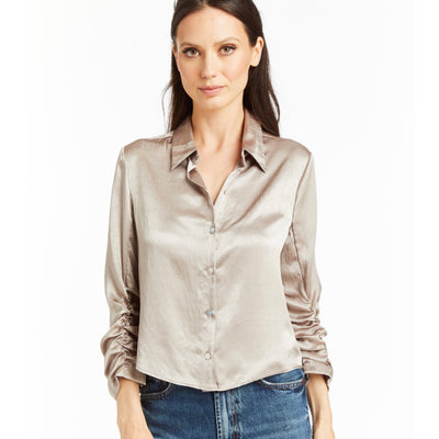 Drew Satin Shirt with Shirred Sleeve