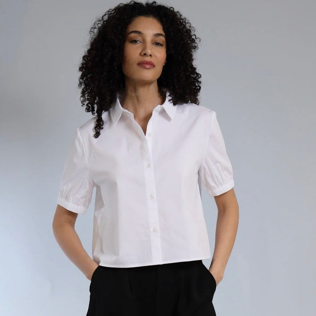 Lola&Sophie Stretch Poplin Cropped Button Down / white