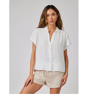 Bella Dahl Cap Sleeve Pintuck Button Down/ white
