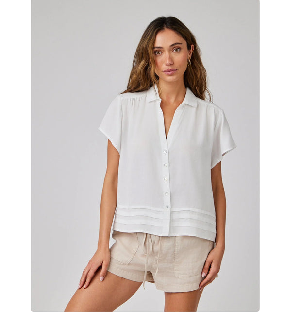 Bella Dahl Cap Sleeve Pintuck Button Down/ white