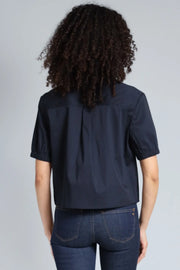 Lola&Sophie Stretch Poplin Cropped Button Down / navy