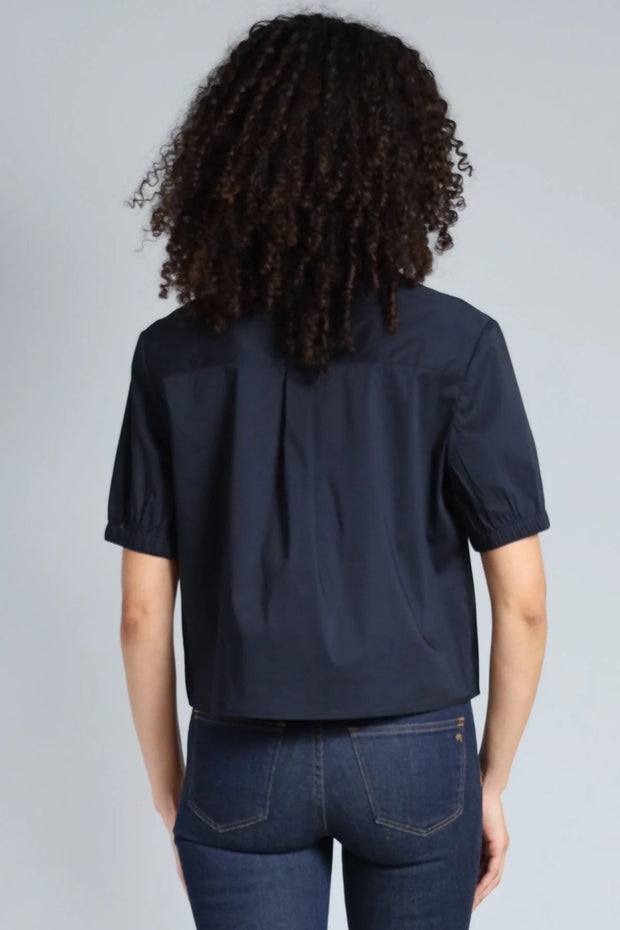 Lola&Sophie Stretch Poplin Cropped Button Down / navy