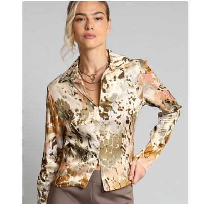 Lola&Sophie Safari Print Front Zip Shirt