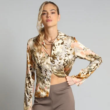Lola&Sophie Safari Print Front Zip Shirt
