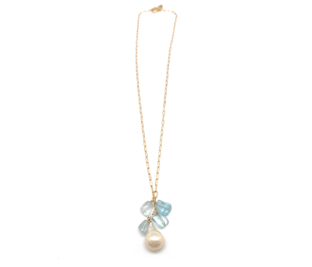 Gold/ Aquamarine Necklace w/ Baroque Pearl