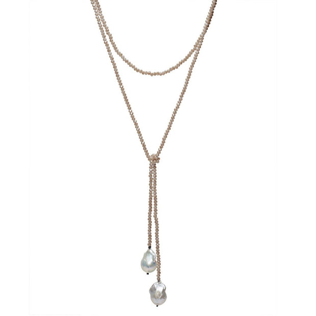 Crystal Lariat w/Baroque Pearls
